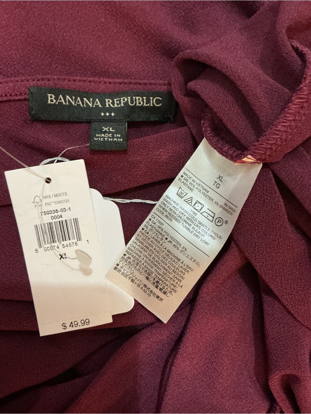 Banana Republic XL Burgundy Surplice Wrap Blouse Long Sleeve NWT - Picture 11 of 15